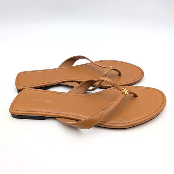 Tory Burch Classic Flip Flop Leather Sandals Women's Slip-On Brown Size US9M - Picture 3 of 11